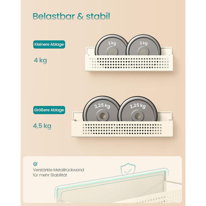 Магнітна полиця для спецій SONGMICS, 4 шт. (2 великі, 2 маленькі), без свердління, для кухні, холодильника, мікрохвильової печі, пральної машини, KCS061B01 (кремово-білий, сталь)