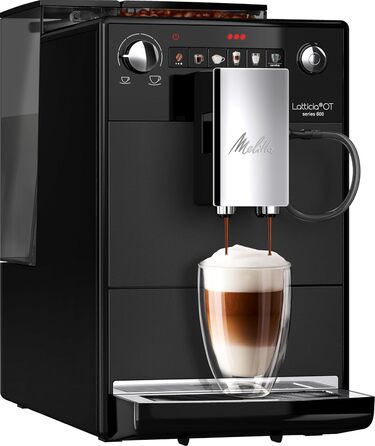 Melitta Latticia OT - Fully Automatic Coffee Machine with Milk System, Coffee Machine with Grinder for e.g. Coffee or Cappuccino, black