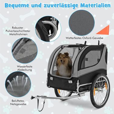 Фаркоп для велосипеда Costway для собак до 40 кг, велосипедний фаркоп для собак, складаний, сірий