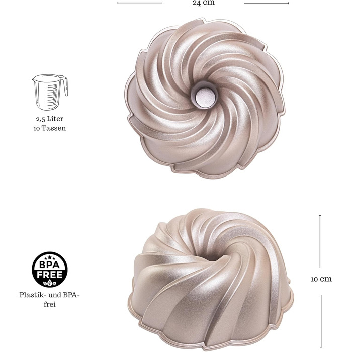 Форма для кексу Erreke Gugelhupfform, 24 см, 2.5 л, з антипригарним покриттям, професійна якість