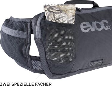 Поясна сумка EVOC HIP Pouch 1 л чорна для велосипедистів, з системою AIR PAD, двома кишенями на поясі і додатковими відділеннями, для велотурів та трейлів