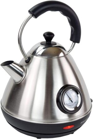 Електрочайник Syntrox Germany WK-2200W-1.7T, 2200 Вт, 1,7 л, нержавіюча сталь, бездротовий, з термометром, 360° поворот, чайник для води та чаю