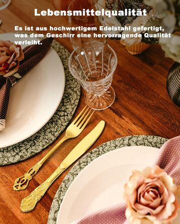 Набір столових приборів Retro Gold на 6 осіб, 24 предмети, нержавіюча сталь, античний бароковий дизайн, золотий колір