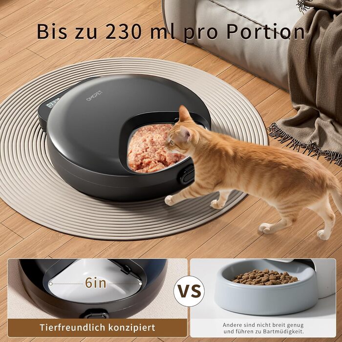 Автоматичний дозатор корму для котів та собак, 8oz*4 порції, з таймером, акумуляторний, з блокуванням, 2 охолоджуючі акумулятори (Чорний)