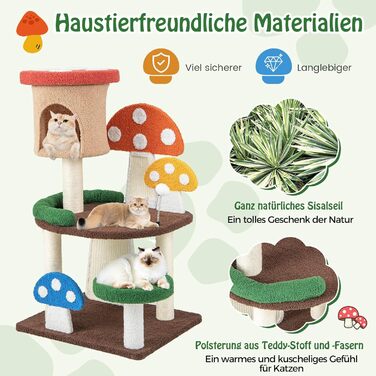 Дерев'яний кігтечка для котів COSTWAY з печеринами та платформою, з сизалевим покриттям, 59x48x102 см, кольоровий