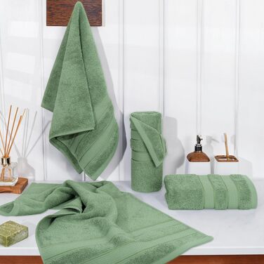 Набір рушників American Soft Linen Premium з турецької бавовни, готельна серія, 6 предметів (4 рушники для рук), шалфейний зелений