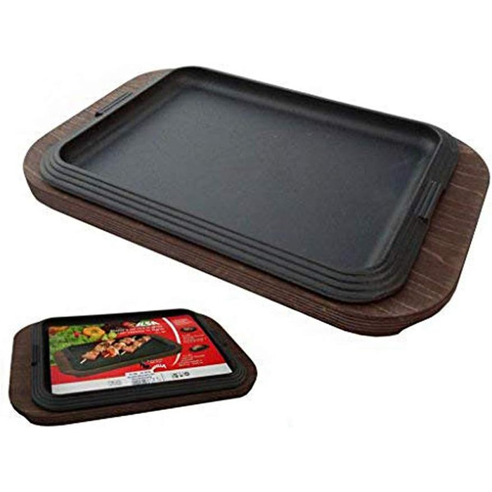 Ilsa Cast Iron Serving Platter with Wooden Tray, 30x22 cm