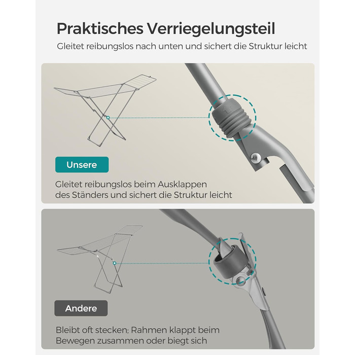 SONGMICS Сушарка для білизни, розкладна, для дому та вулиці, біла LLR540W01 (Сірий)