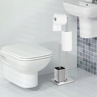 Підставка-тримач для туалетного паперу та йоржика для унітазу, срібляста, нержавіюча сталь, стиль Лофт