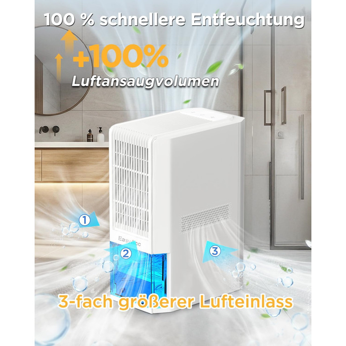 EasyAcc Електричний осушувач повітря 1200 мл, енергозберігаючий, тихий, портативний, з автовимкненням та режимом сну. Ідеально для офісу та дому (2000 мл, кремовий)