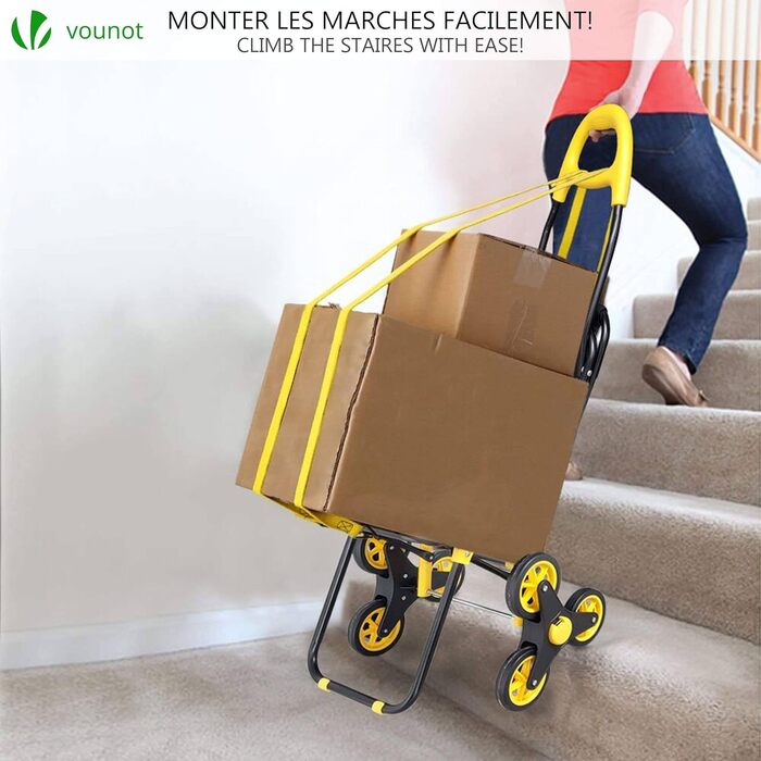 VOUNOT Shopping Cart with Stairs Climber, Cooler Compartment & Folding Seat - 3-Wheel Folding Grocery Cart (40L)
