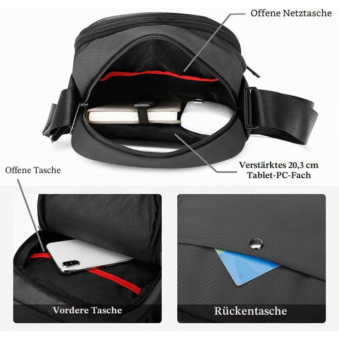 Чоловіча сумка-месенджер BAIGIO через плече Crossbody для подорожей, спорту та роботи, багатофункціональна сумка з відділеннями, L, чорна