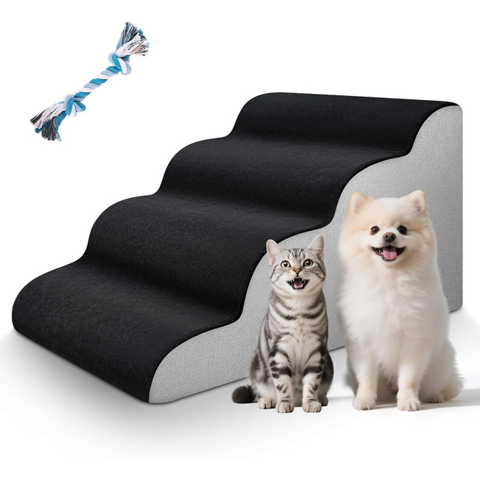 Сходинки для тварин JUOIFIP на 4 сходинки, для маленьких собак, з щільним губчатим матеріалом, неслизькі чорно-сірі сходинки для собак та котів