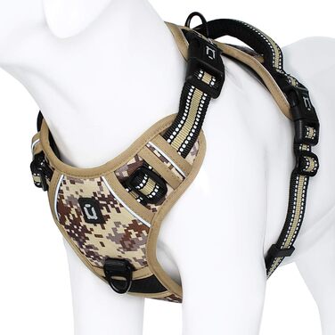 Нагрудник для собак No-Pull, анти-тягнучий, великий, середній, малий - м'який, дихаючий, регульований, світловідбиваючий, з м'якою ручкою (XL, камуфляжний коричневий)