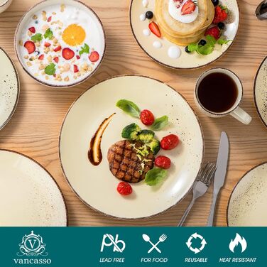 Набір посуду Vancasso NAVIA, 16 предметів, кераміка, для 4 осіб, розпис, тарілки, салатники, миски, кремовий