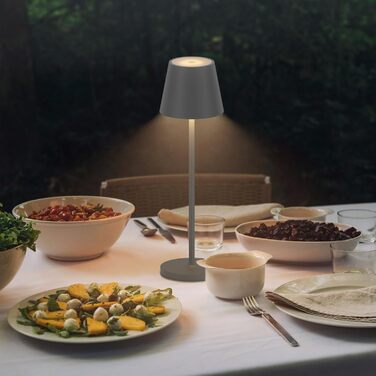 LED акумуляторна настільна лампа Klighten 2 шт. з регулюванням яскравості, для дому та вулиці, з USB зарядкою, 3000K, IP54, алюміній (темно-сірий)