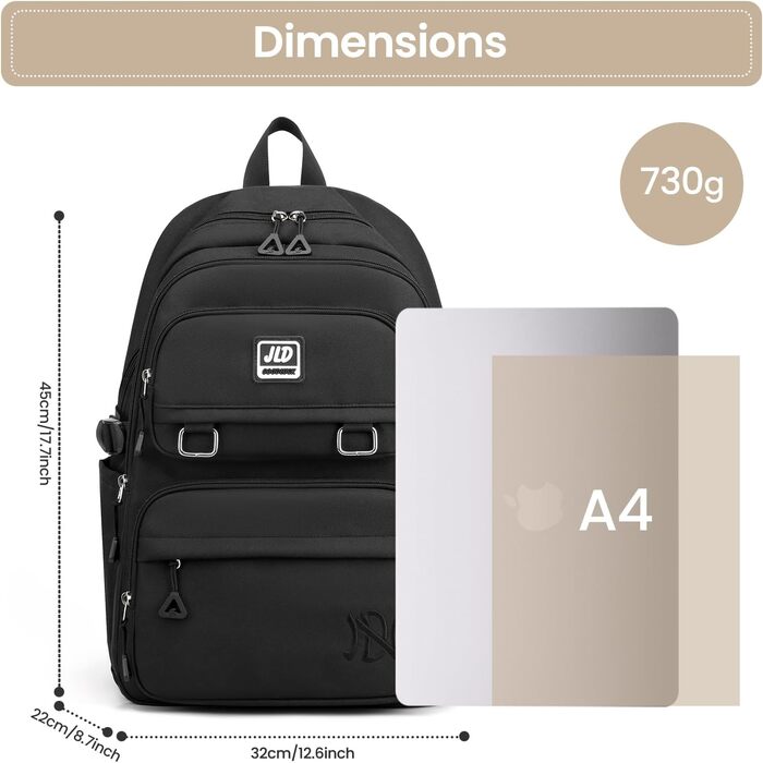 Шкільний рюкзак для дівчаток-підлітків: стильний, водонепроникний, для 3-9 класу. Великий дитячий рюкзак для школи та подорожей, блакитний (8529# Чорний)