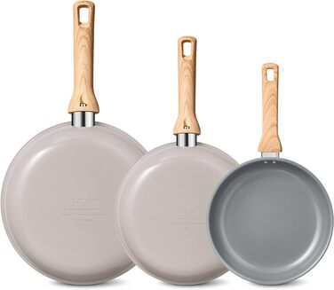 Набір сковорідок для індукції, 20/24/28 см, керамічне покриття з бакелітовою ручкою, антипригарне покриття, молекулярно з'єднане дно для індукції, підходить для всіх типів плит, без PTFE, PFAS та PFOA, 3 шт.