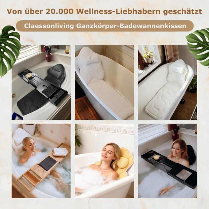Подушка для ванни для всього тіла 126x41 см з підголовником, підтримкою для шиї, спини та ніг. Біла, тепла біла. У комплекті: мішок для прання/подорожі та гачок для сушіння.