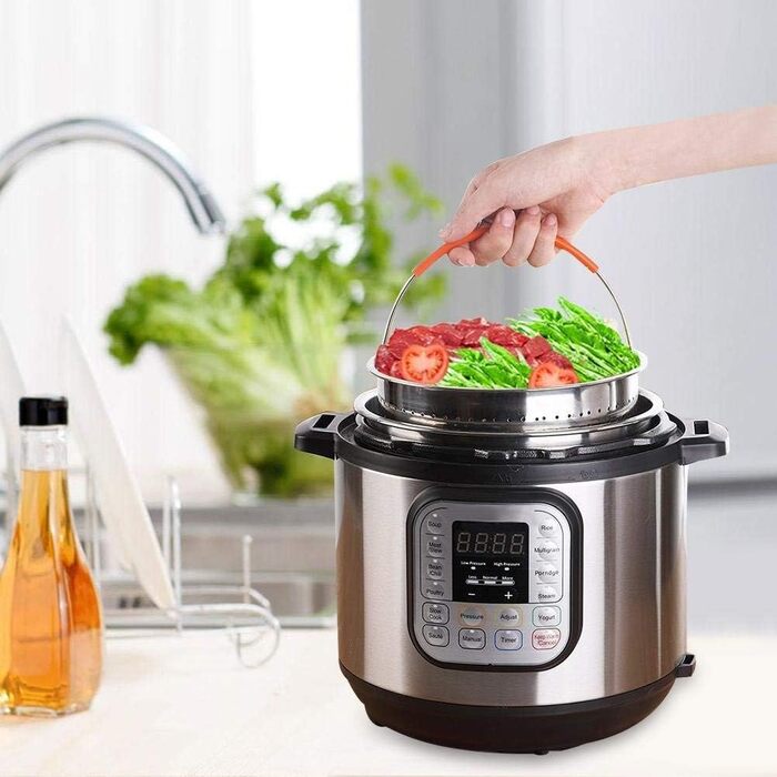 Корзина для приготування на пару з нержавіючої сталі, аксесуар для Instant Pot, з силіконовою ручкою. Підходить для приготування овочів, фруктів та яєць.