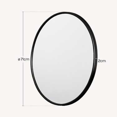 Круглий настінний дзеркало WOLTU 40 см з рамою, сучасний декор для ванної, спальні, вітальні, коридору, декоративне дзеркало для макіяжу зі скла, металу та MDF, з гачком (71L x 71B см, Чорний)