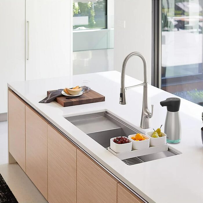 AIKE Automatic Soap Dispenser, Stainless Steel, 420 ml Rechargeable Soap Dispenser with USB Magnetic Connector, Soap Dispenser for Kitchen and Bathroom, IPX7 Waterproof