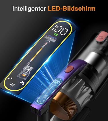 Бездротовий акумуляторний пилосос CHEBIO 580W з LED-дисплеєм, антизаплутувальною насадкою та потужністю 48000Pa. Підходить для прибирання підлоги, килима та шерсті тварин.