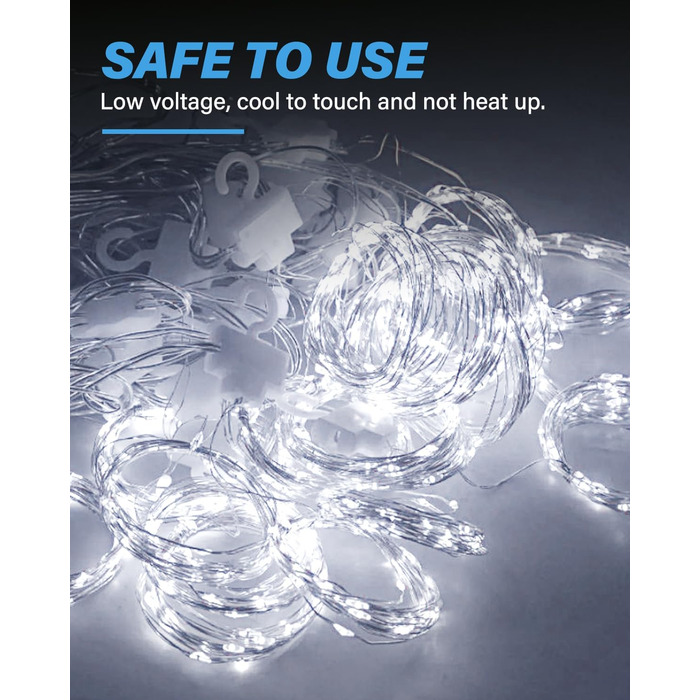 Ламповий фонтан 3x3м, 300 LED, USB, 8 режимів, пульт, IP65, для декору, свята, вечірки, тепле світло, мідний дріт