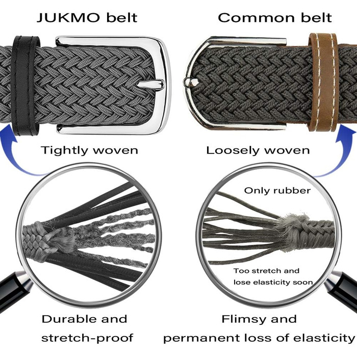 Еластичний плетений ремінь JUKMO сірого кольору, розмір XL (101-110 см, довжина 125 см)