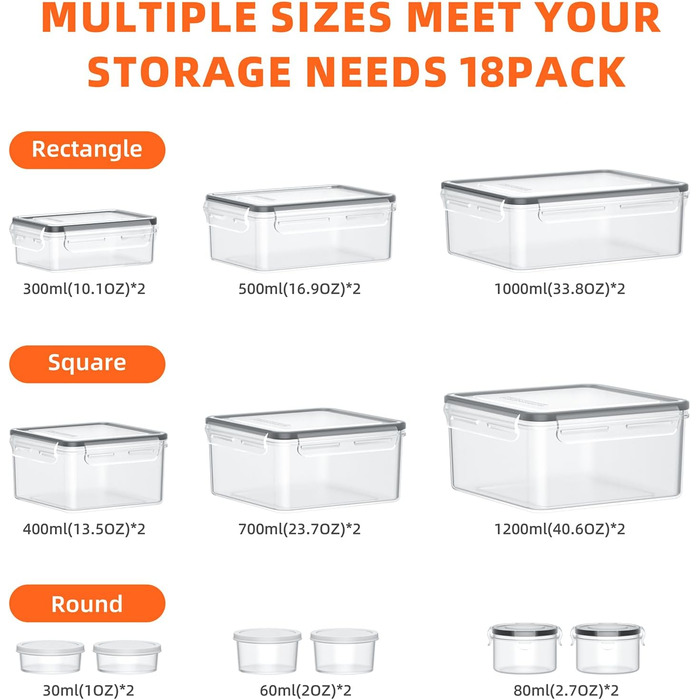 Набір контейнерів для зберігання продуктів 36 шт. з кришками, витіканнями, для кухні