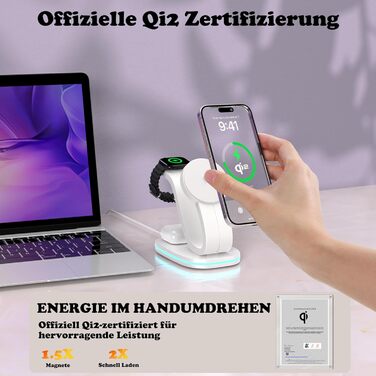 Зарядний пристрій Aimtel Schwanenhals 3-в-1 Qi2 MagSafe для Apple Watch, iPhone 17 Pro Max/17/16/15 та AirPods (30W) білий