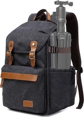 Рюкзак для фотокамери Padwa Lifestyle з вощеного полотна, 16' відділення для ноутбука/об'єктивів та відділення для штатива (Чорний, 30 літрів, Canvas)