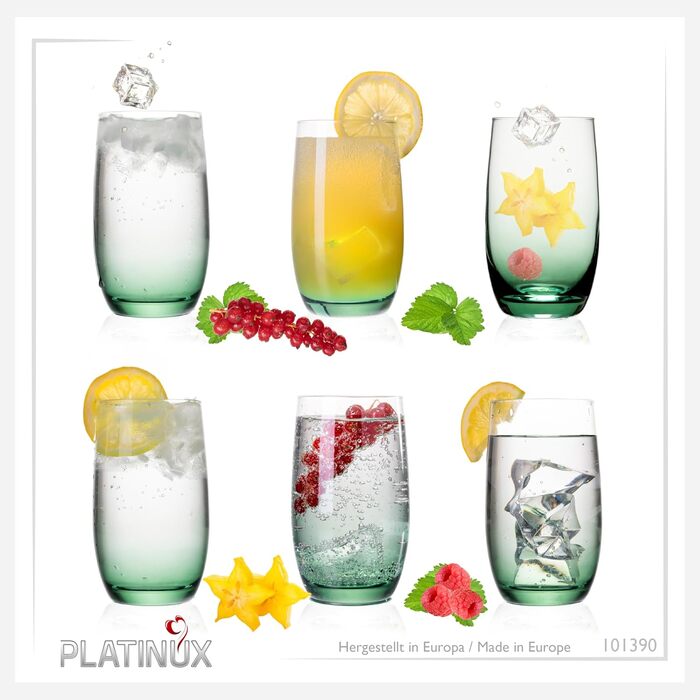 Бокали для коктейлів PLATINUX Ombre 400 мл (набір 6 шт.) скляні, зелені, для вечірок та коктейлів