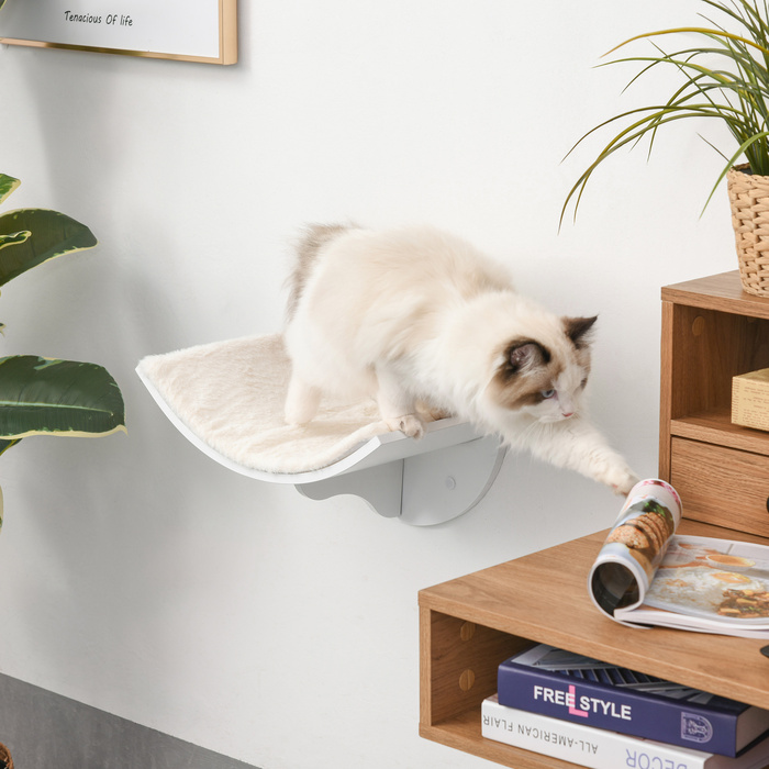 PawHut Поличка для котів на стіну, м'яка лежанка, до 10 кг, 41x28x21 см, білий