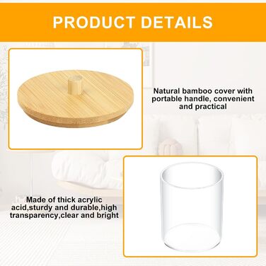 Тримач для ватних дисків та паличок Fulushouxi Gaumoeny, 2 шт, бамбуковий, прозорий органайзер для косметики, ванної кімнати