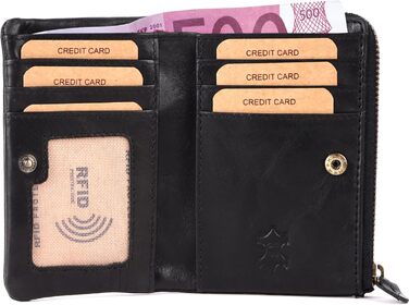 Benthill Small Wallet Genuine Leather - Women's Wallet with RFID Protection - 6 Card Slots - Slim Wallet including Gift Box, Color: Black