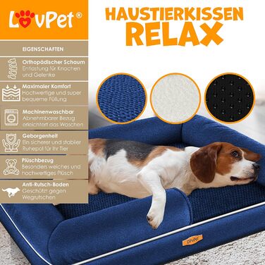 Ортопедичне ліжко для собак з подушкою та мискою, 3 іграшки, лежанка для собак маленьких, середніх та великих порід, знімний та пральний чохол, 106x80x22 см, Navyblau L (106 x 80 x 25 см) Navyblau