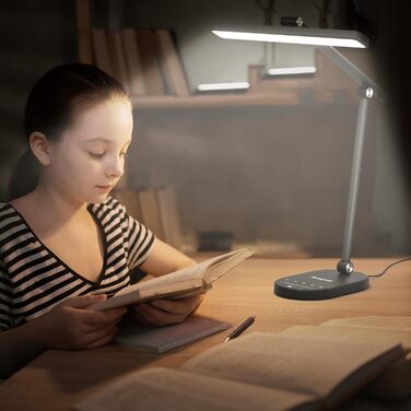 Настільна LED лампа Honeywell H4 Sunturalux - Офісна лампа з диммером, 3 режими кольору, 5 рівнів яскравості, таймер, сенсорне управління, сірий (чорний)