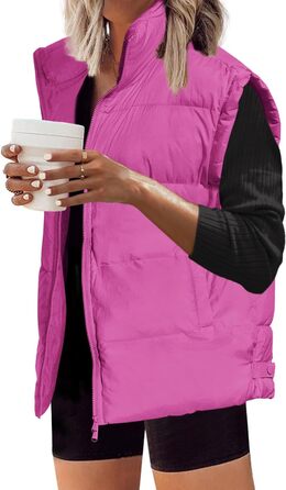 Жіноча велика степкова жилетка SENSERISE, пухова жилетка, об'ємна куртка, на блискавці, верхній одяг з кишенями, м'яка жилетка, колір фуксія (рожевий)