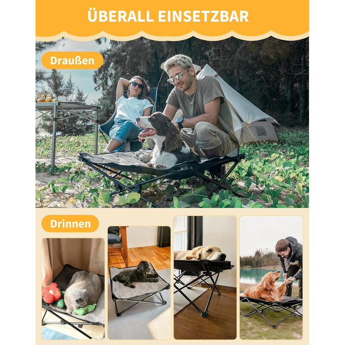 КінгКемп Лежанка для собак, піднята лежанка для домашніх тварин, Outdoor, чорна, 57 x 57 x 23 см