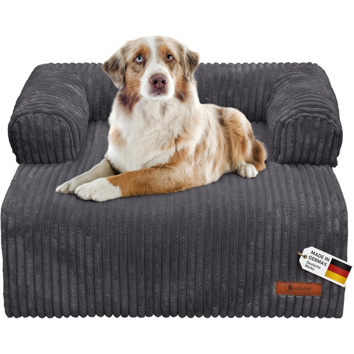 Диванчик для собак Belune Deluxe - миючий, плюшевий, для собак маленьких та середніх порід (темно-сірий, S - 80x78 см)