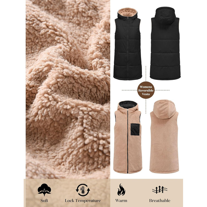 Жіноча жилетка Tuopuda з капюшоном, степкова, з флісовою підкладкою, тепла зимова куртка, безрукавка, термо-жилетка, на блискавці, чорна, розмір S