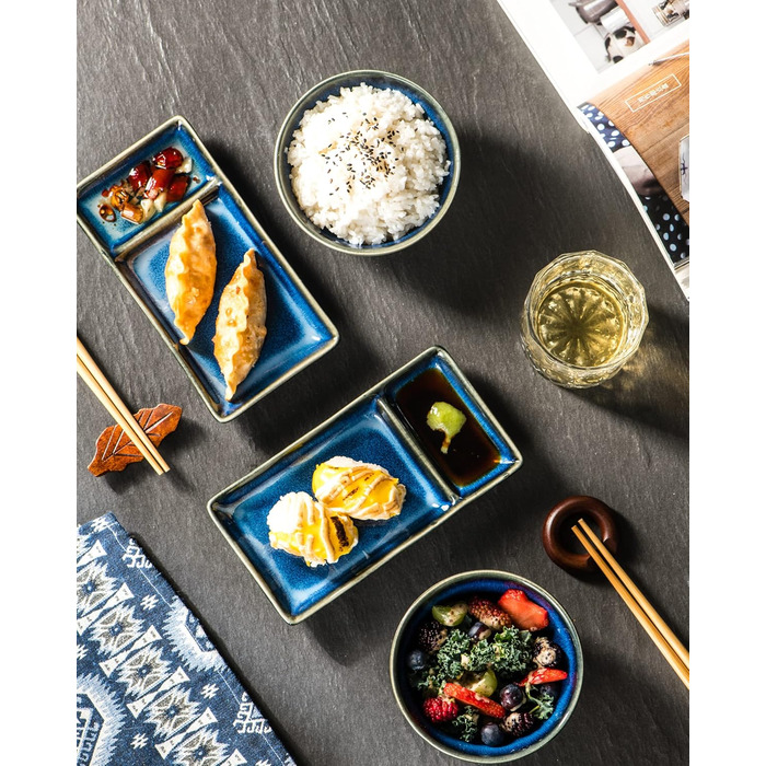 Набір посуду для суші HENXFEN: 2 тарілки, ложки, для місо-супу та ролів, зелений (морський блакитний)