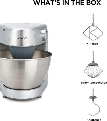 Кухонна машина Kenwood Prospero+ KHC29.A0SI, 1000 Вт, чаша з нержавіючої сталі 4,3 л, набір насадок (вінчик, міксер, гак), срібляста