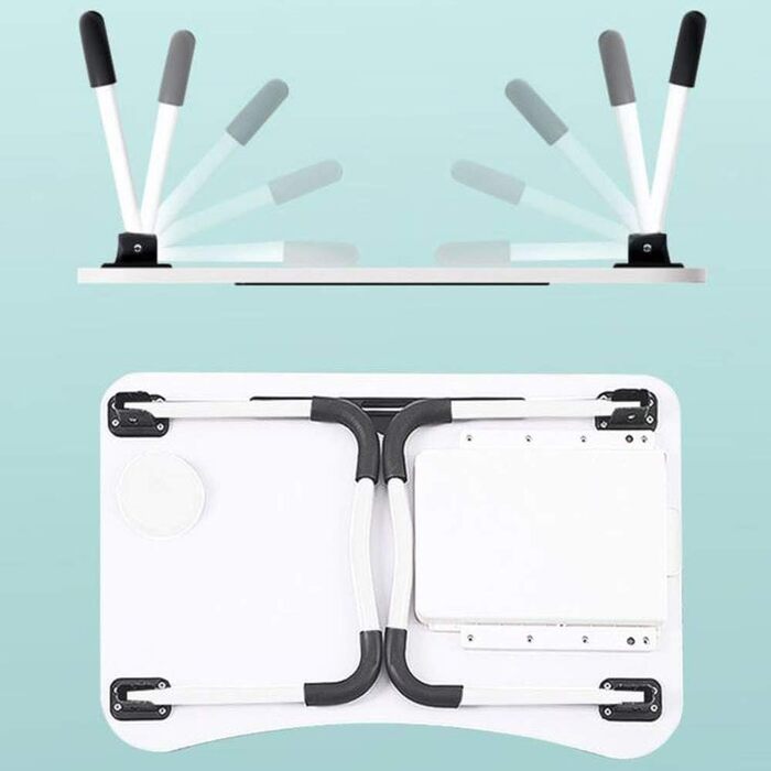 Стіл-підставка для ноутбука на колінах з ящиком для зберігання, тримачем для чашок та планшету, бедетт-стіл, складний стіл для роботи, навчання, ігор та малювання (59.9 см, білий/Opulenter Garten)