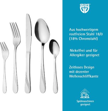 GRÄWE Stainless Steel Cutlery Set for 6 People, 30-Piece Table Cutlery Set, Nickel-Free, Rust-Proof, Hand-Polished, Dishwasher-Safe - Stralsund Series