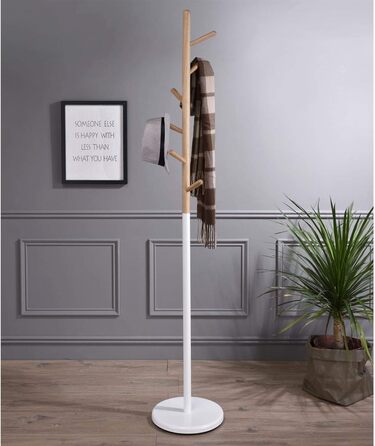 IDIMEX Clothes Rack Enrico, Elegant Standing Coat Rack with 6 Hooks, beautiful coat rack made of metal and pine wood in white/natural