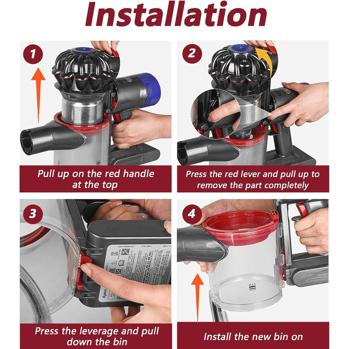 Замінник контейнера для пилу сумісний з Dyson V7 V8 SV10 SV11, покращений пилозбірник з HEPA та попереднім фільтром + щітка для чищення, каністра для пилу, запчастини Dyson 967699-01