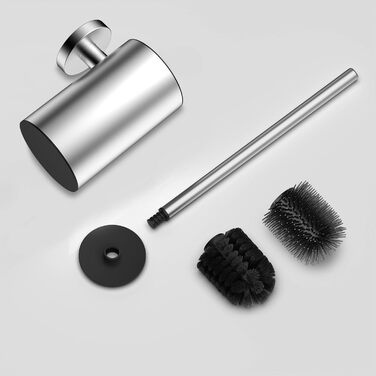 Набір для чищення унітазу WAVEWO з кріпленням на стіну, силіконова щітка та тримач, квадратна щітка з нержавіючої сталі 304, 2 насадки (кругла срібляста)