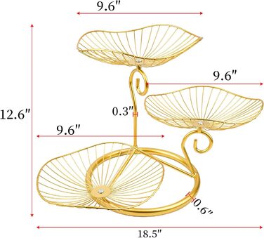 Металева фруктова корзина CUKE2BEET з 3 рівнями, золота - для фруктів та овочів